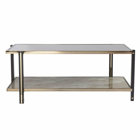 HOMEROOTS 43 in. Mirrored & Metal Rectangular Mirrored Coffee Table Champagne 402089